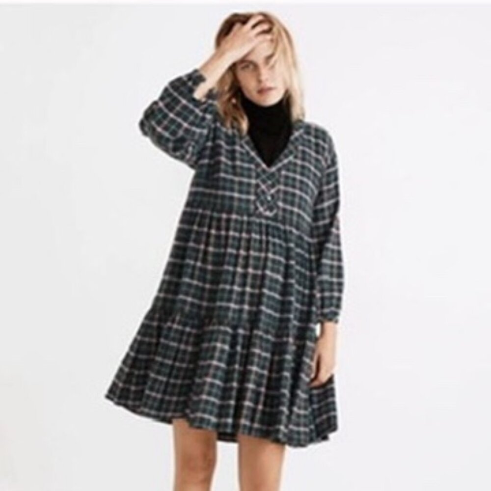 Madewell Colette Mini Dress in Plaid Midnight Green